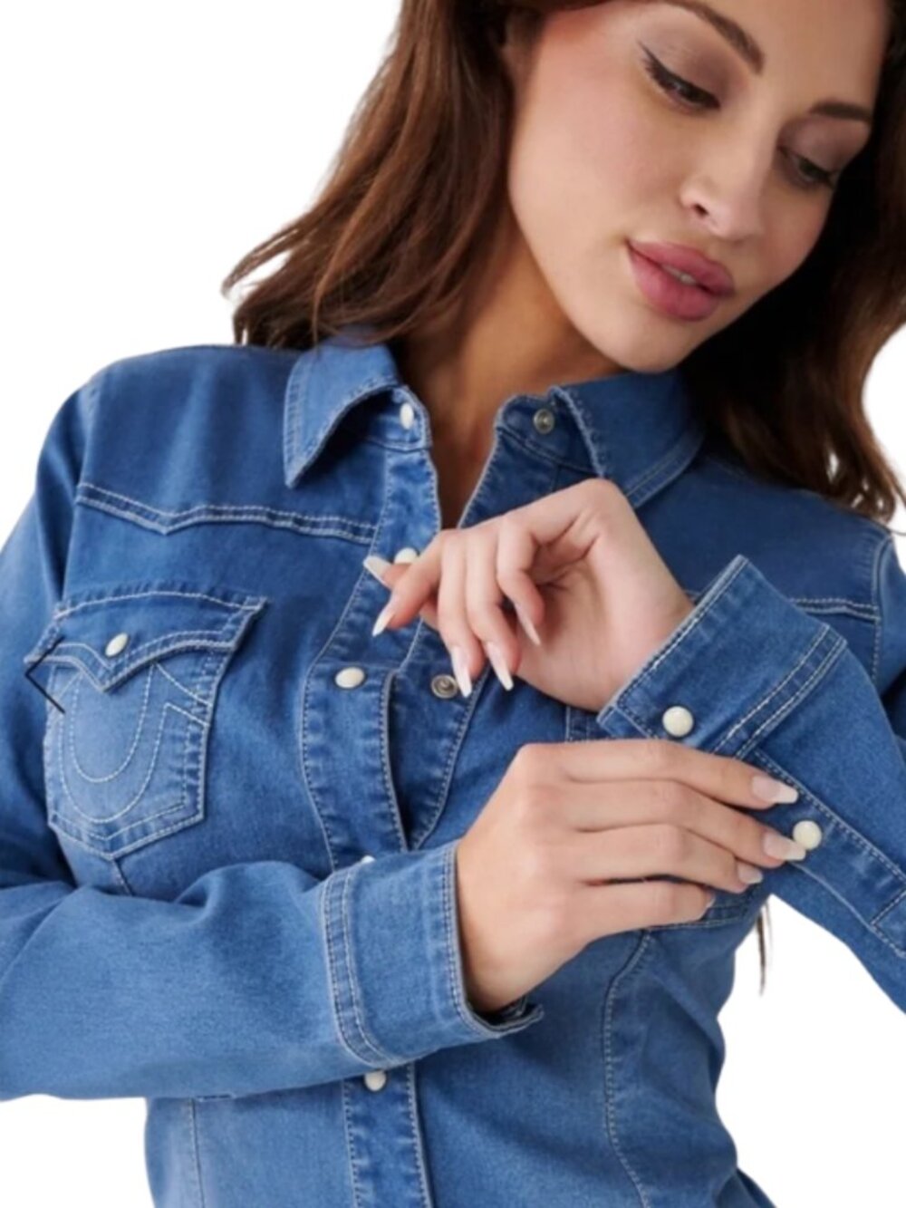 True Religion Western Denim Shirt 2XL/2TG Medium Blue Wash Snap NWT